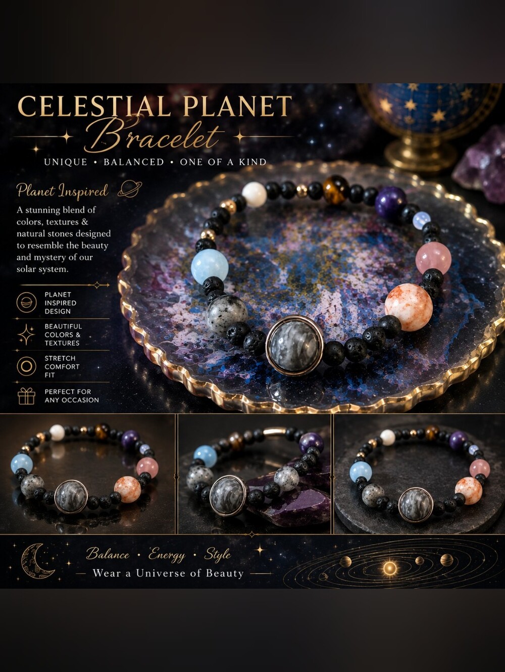 Celestial Planet Multicolor Bead Bracelet